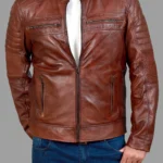 Cafe Racer Brown Leather Jacket For Men