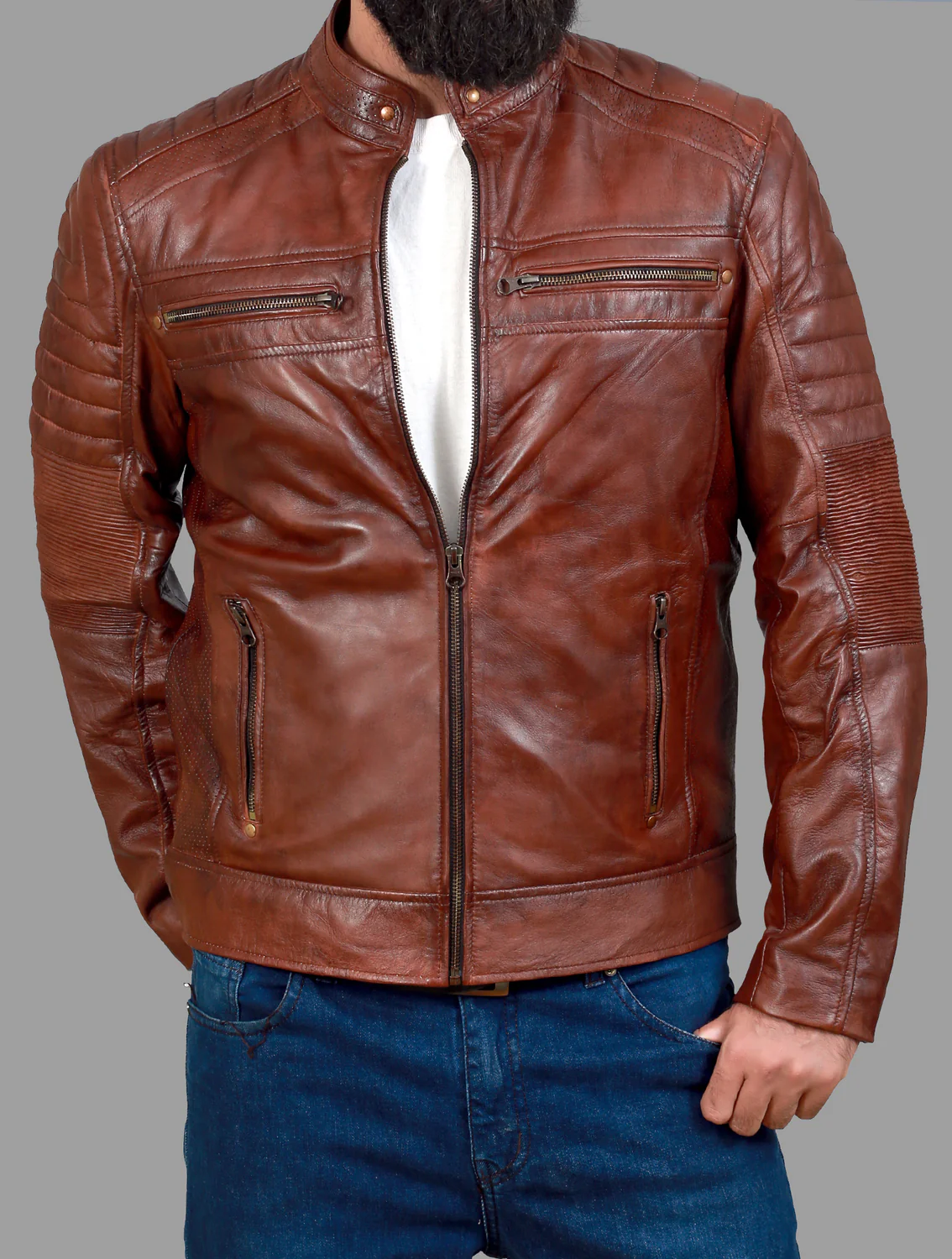 Cafe Racer Brown Leather Jacket For Men Cafe Racer Brown Leather Jacket For Men