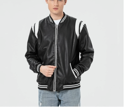 Mens PU Faux Leather Motorcycle Bomber Jacket Stand Collar