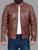 Cafe Racer Brown Leather Jacket For Men - Image 3