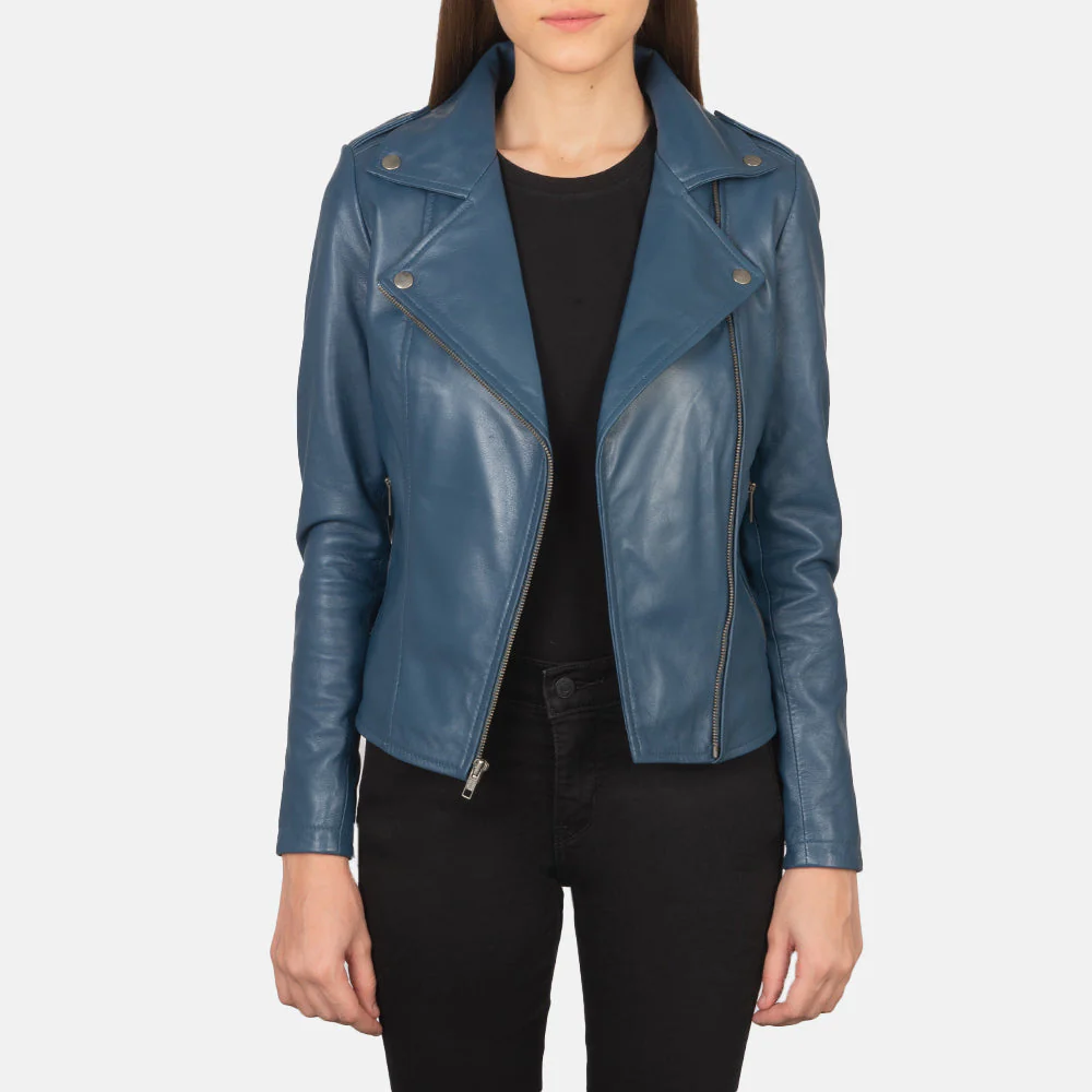 Blue Leather Biker Jacket