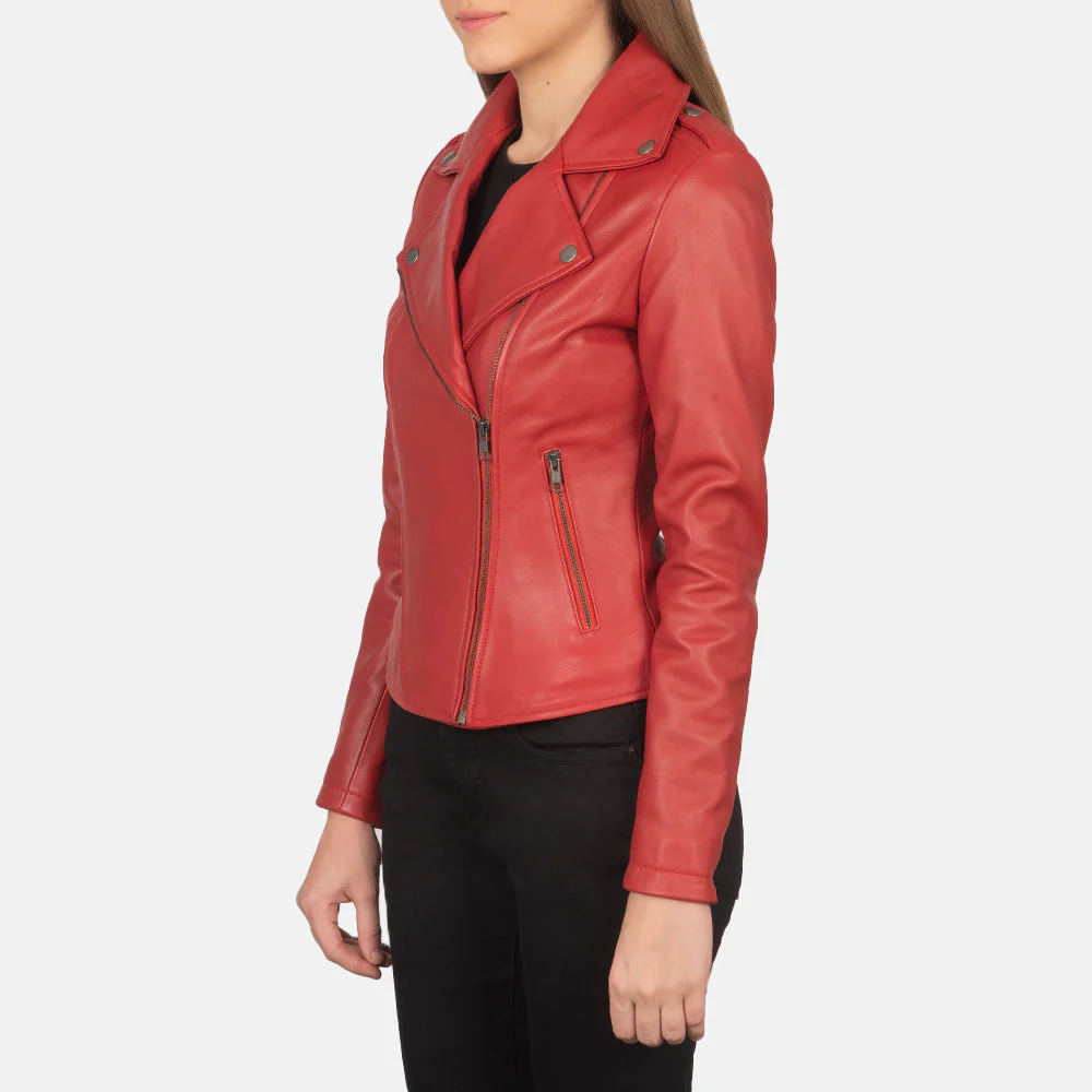Red Leather Biker Jacket - Image 3