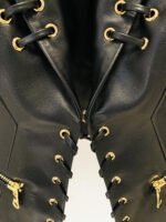 Women’s Black Faux Leather Lace-Up Moto Jacket - Image 3