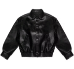 Men’s Black Leather Bomber Jacket  Classic Collared Design 
