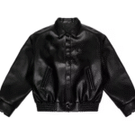Men’s Black Leather Bomber Jacket  Classic Collared Design 