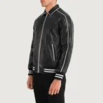 Cooper Black Leather Varsity Jacket - Image 3