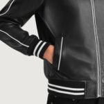 Cooper Black Leather Varsity Jacket - Image 4