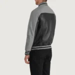 Black & Grey Leather Varsity Jacket - Image 3
