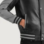 Black & Grey Leather Varsity Jacket