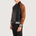 Black & Brown Leather Varsity Jacket - Image 3