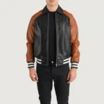 Black & Brown Leather Varsity Jacket