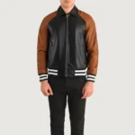 Black & Brown Leather Varsity Jacket - Image 2