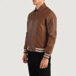 Brown Leather Varsity Jacket - Image 4