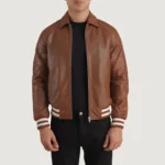 Brown Leather Varsity Jacket - Image 3