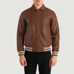 Brown Leather Varsity Jacket