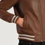 Brown Leather Varsity Jacket - Image 2