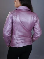 Womens Biker Pink Metallic Moto Leather Jacket - Image 5
