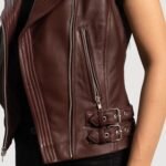 Maroon Leather Biker Vest - Image 2