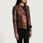 Maroon Leather Biker Jacket - Image 2
