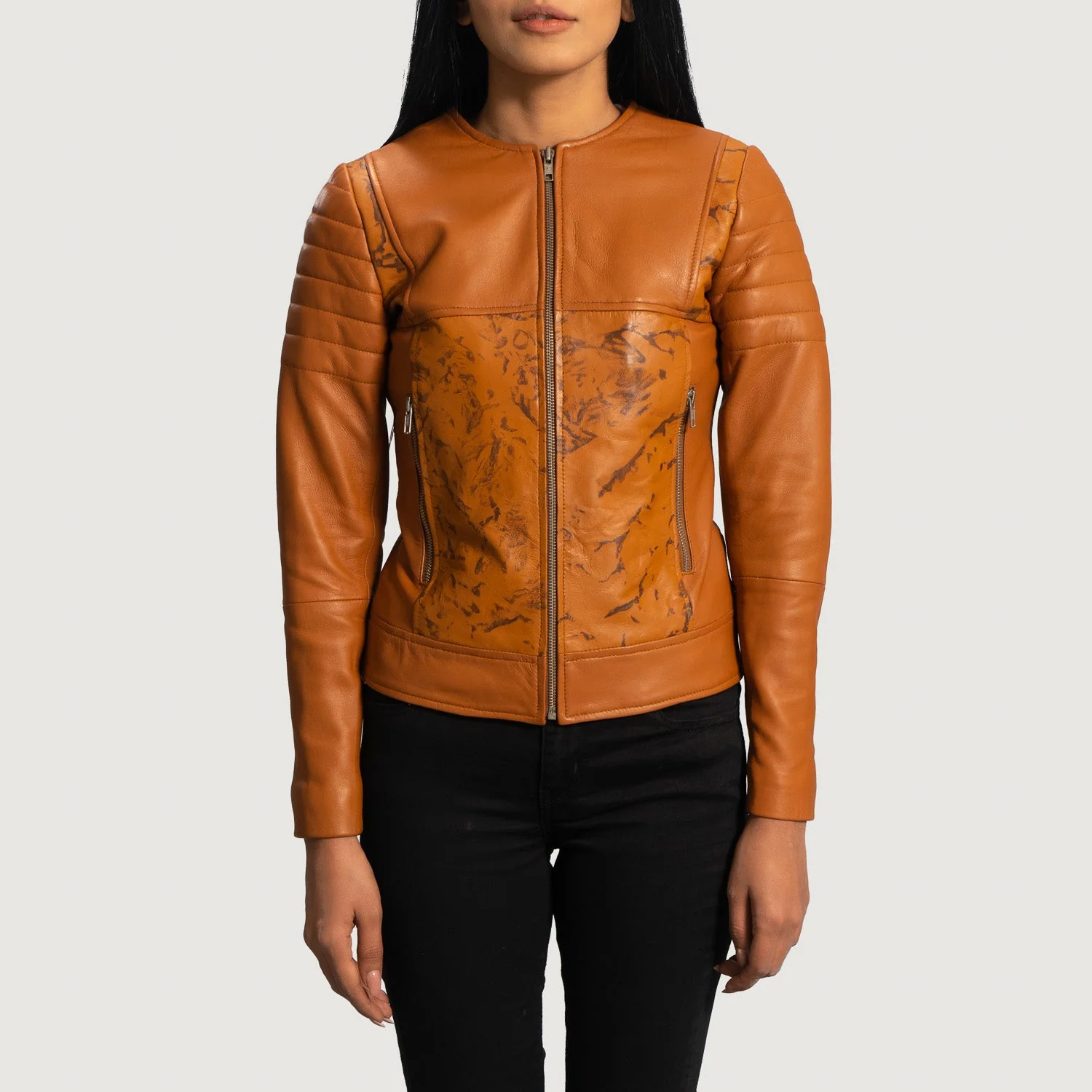 Sandy Tan Dye Leather Biker Jacket - Image 3