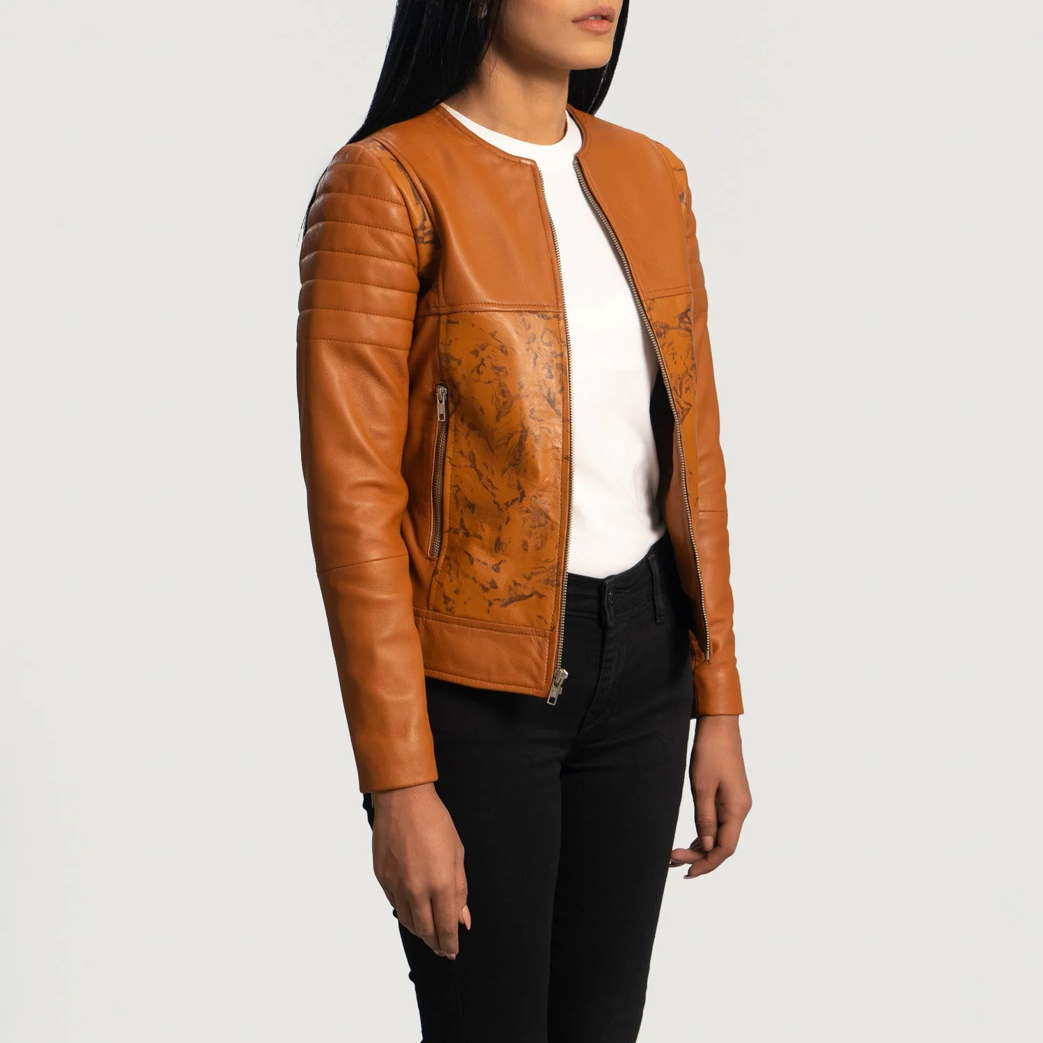 Sandy Tan Dye Leather Biker Jacket - Image 2