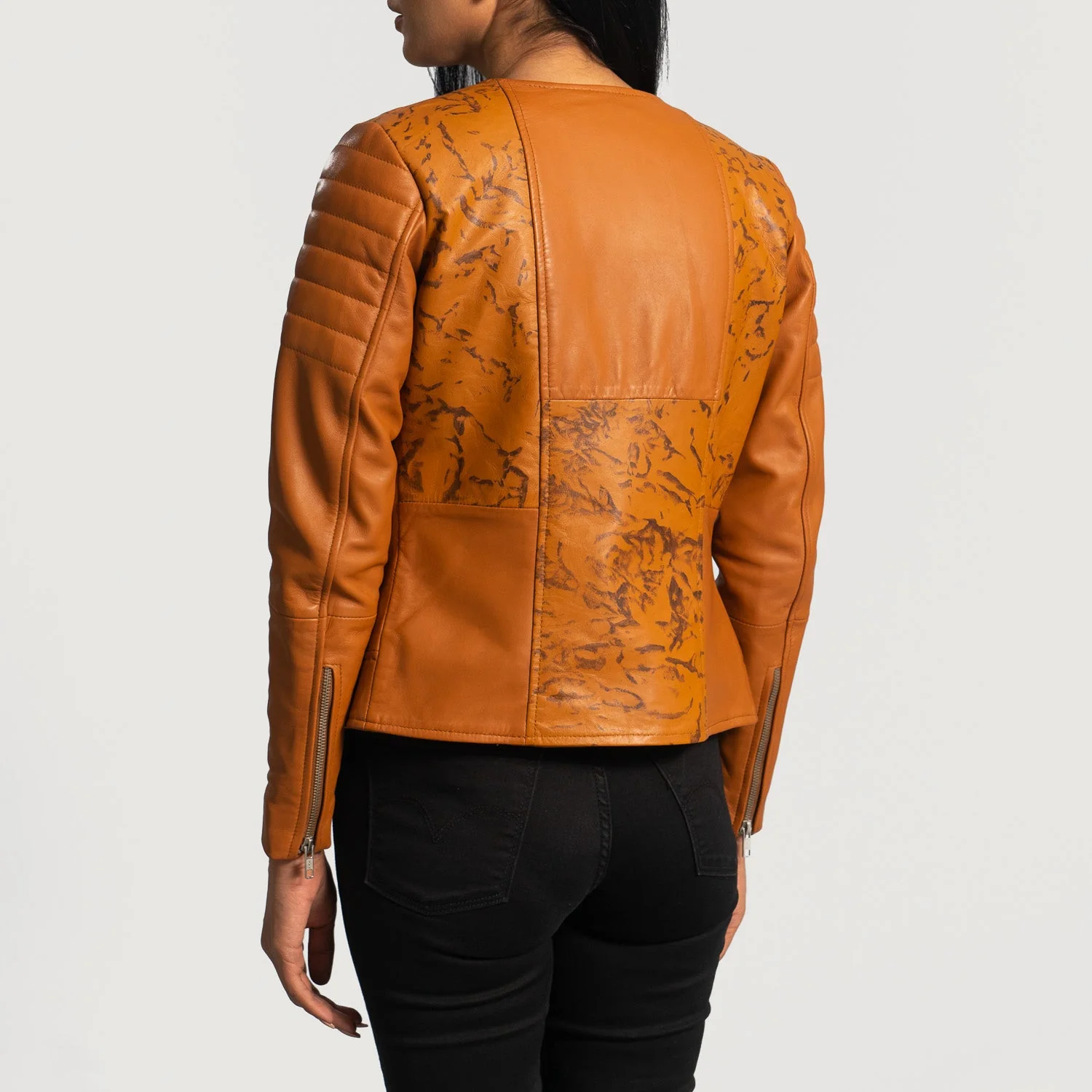 Sandy Tan Dye Leather Biker Jacket - Image 5