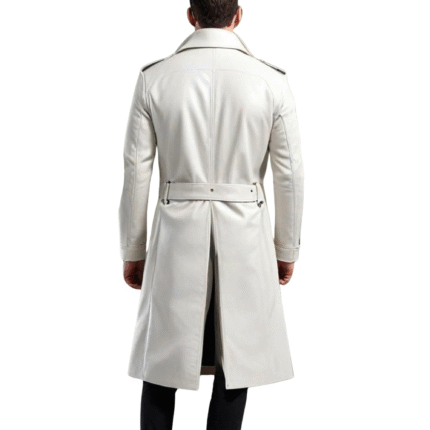 Mens Soft Leather Trench Coat Handmade White Winter Coat