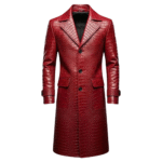 Men's Red Leather Trench Coat| Crocodile Pattern Long Coat