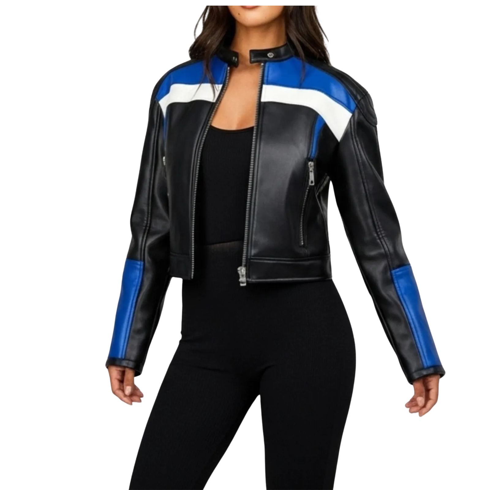 Handcrafted Leather Biker Jacket Women's Cropped Moto Racing Style Handcrafted Leather Biker Jacket Women's Cropped Moto Racing Style