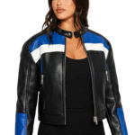 Handcrafted Leather Biker Jacket Women's Cropped Moto Racing Style