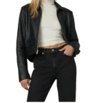 Black Cropped Faux Leather Jacket Women - Image 2