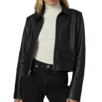 Black Cropped Faux Leather Jacket Women
