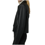 Black Cropped Faux Leather Jacket Women - Image 4