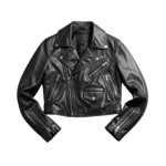 Women’s Black Genuine Leather Biker Jacket Cropped Moto Jacket with Zippers