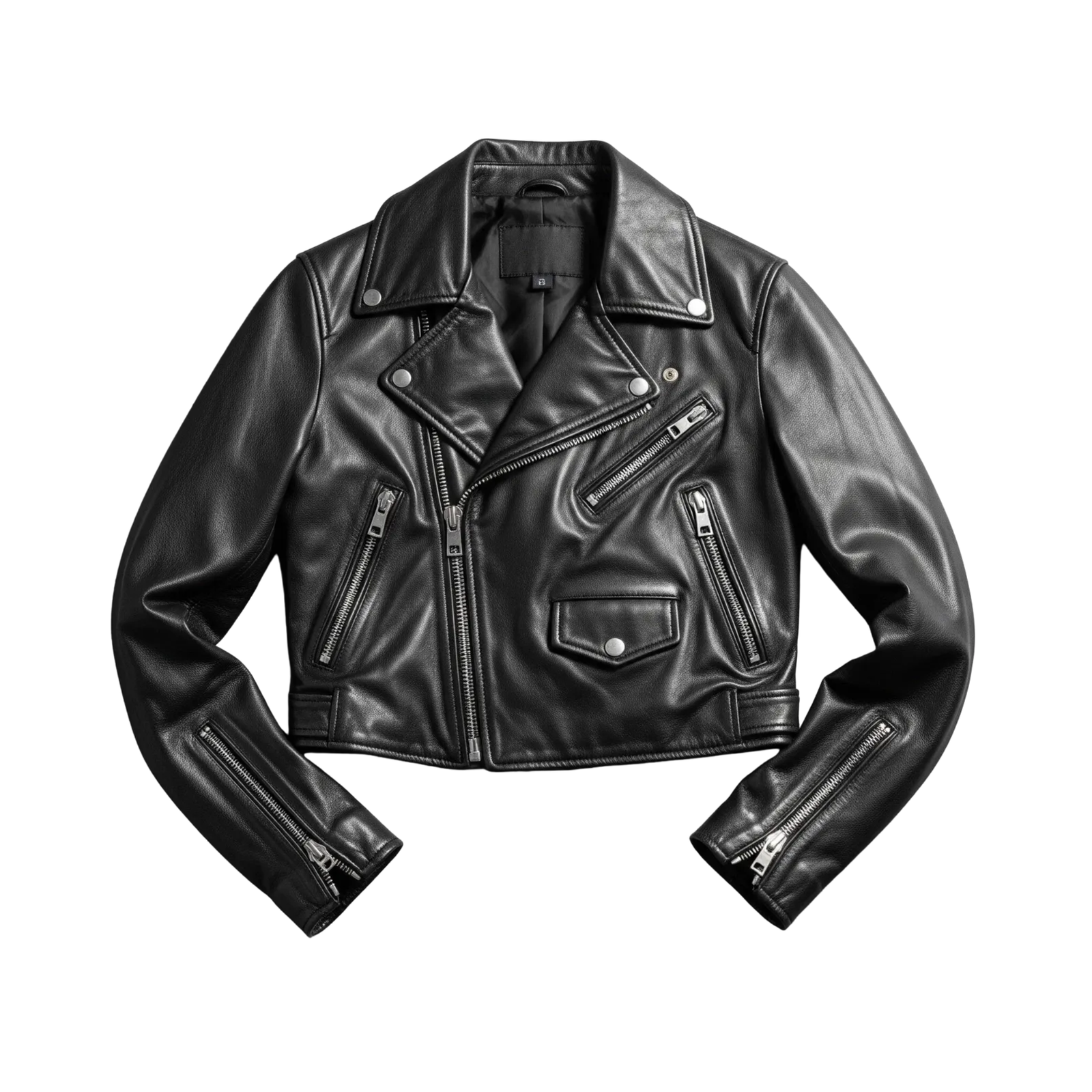 Women’s Black Genuine Leather Biker Jacket Cropped Moto Jacket with Zippers Women’s Black Genuine Leather Biker Jacket Cropped Moto Jacket with Zippers