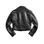 Women’s Black Genuine Leather Biker Jacket Cropped Moto Jacket with Zippers
