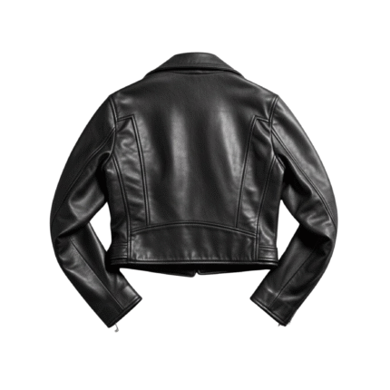 Women’s Black Genuine Leather Biker Jacket Cropped Moto Jacket with Zippers