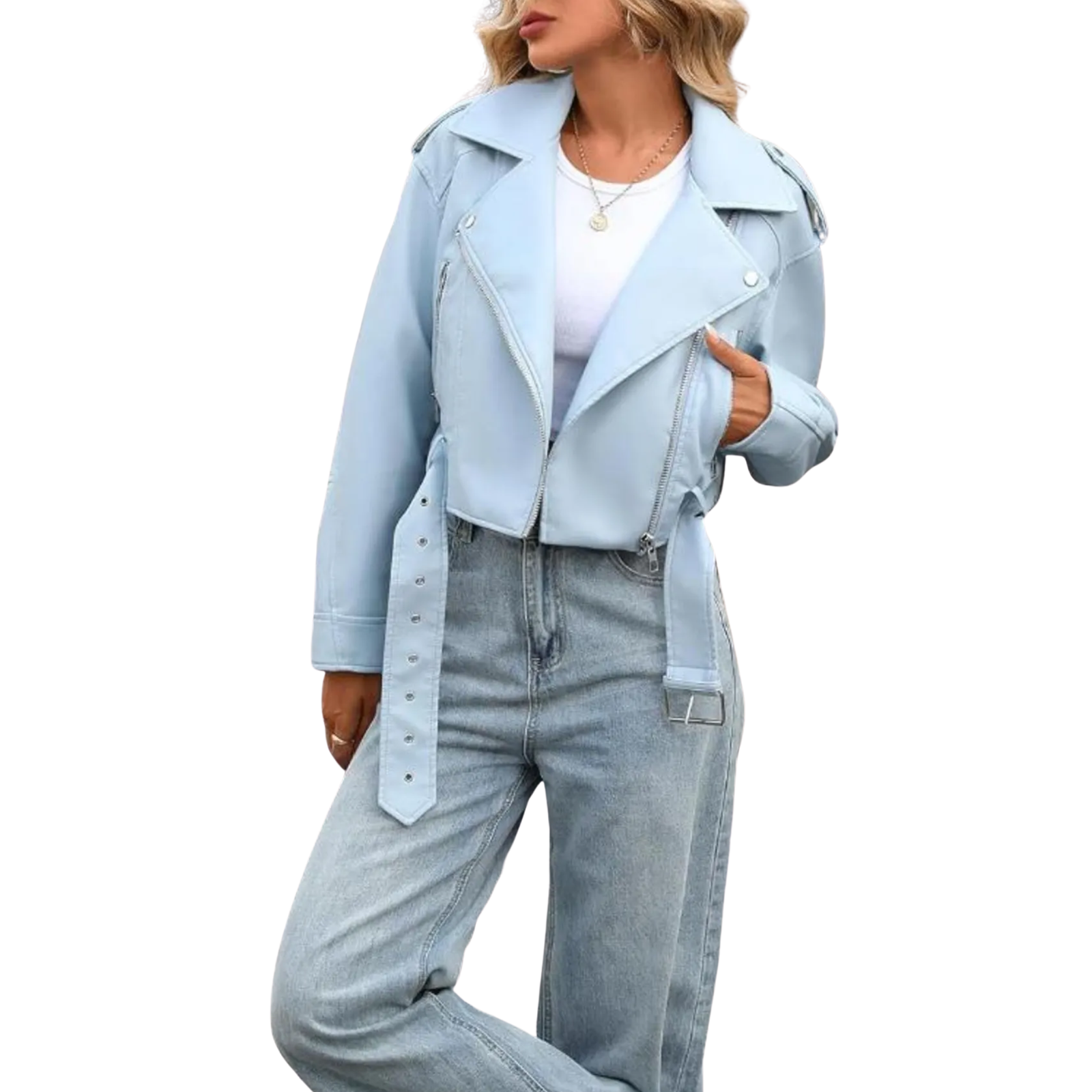 Women's Cropped Sheepskin Leather Jacket Erdem Stylish Belted Short Women's Cropped Sheepskin Leather Jacket Erdem Stylish Belted Short