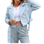 Women's Cropped Sheepskin Leather Jacket Erdem Stylish Belted Short - Image 2