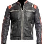 Vintage Biker Retro Cafe Racer Leather Jacket Black
