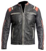 Vintage Biker Retro Cafe Racer Leather Jacket Black