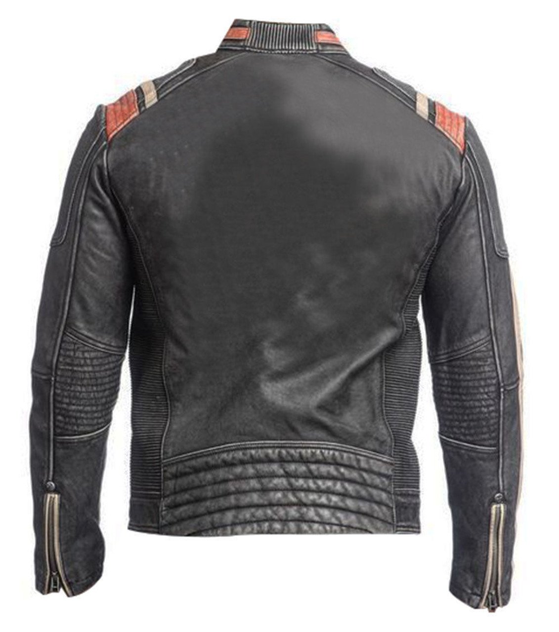 Vintage Biker Retro Cafe Racer Leather Jacket Black