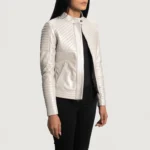 Silver Quilted Leather Biker Jacket
