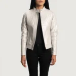 Silver Quilted Leather Biker Jacket - Image 2