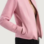 Pink Collarless Leather Jacket - Image 4