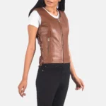 Brown Leather Biker Vest - Image 2
