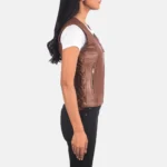 Brown Leather Biker Vest - Image 4