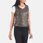Distressed Brown Leather Biker Vest - Image 3