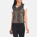 Distressed Brown Leather Biker Vest - Image 2