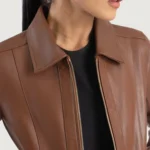 Brown Classic Collar Leather Jacket - Image 2